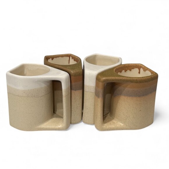 2 MCM Rodolfo Padilla Stoneware Pottery Beige Ombré Coffee Mugs Signed - Picture 12 of 12